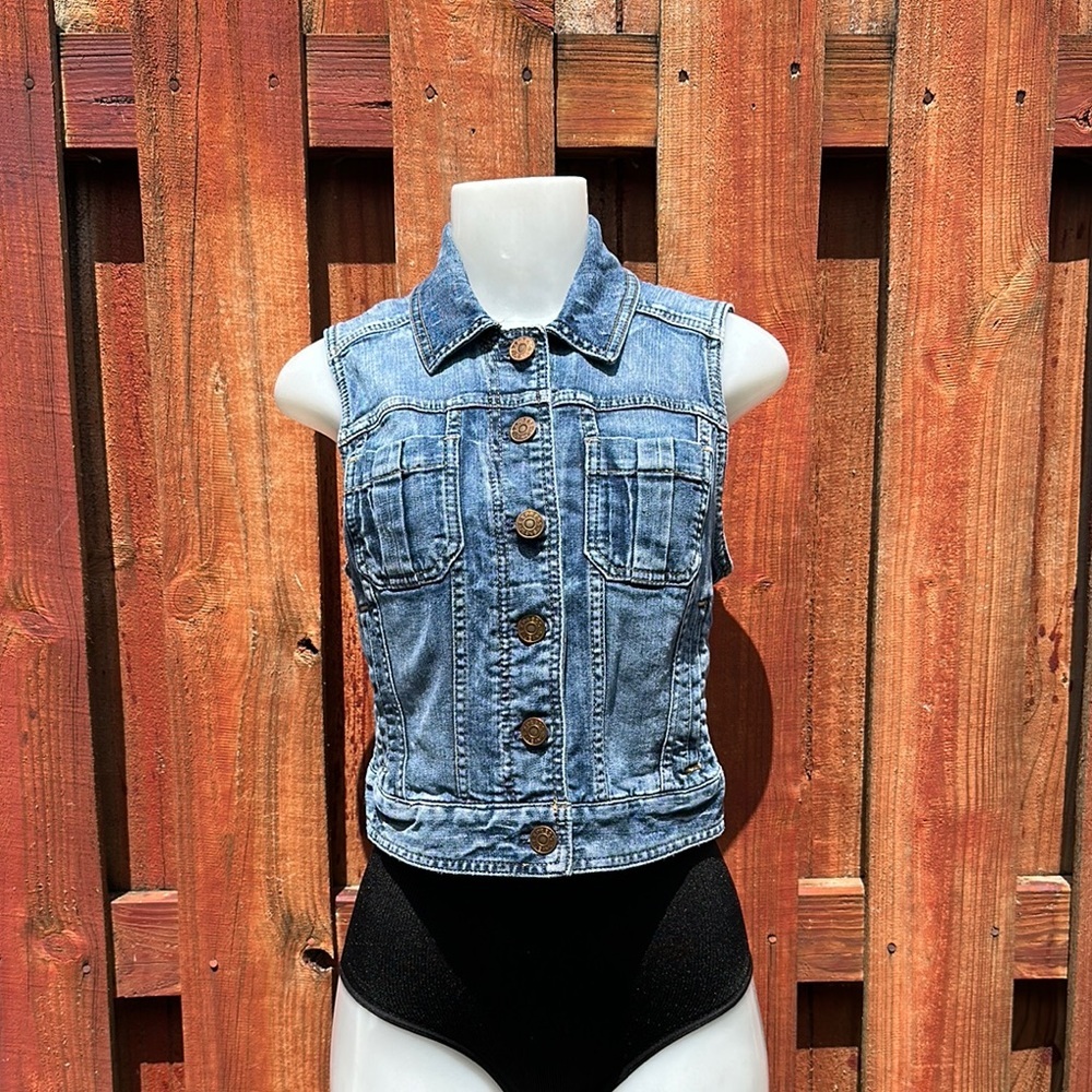 Express Jeans Cropped Denim Vest Medium Wash Blue Size Small S Women's